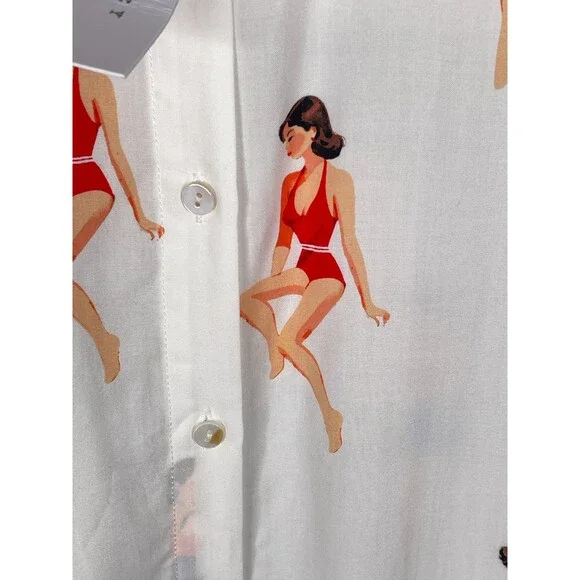 Jane & Delancey Shirt Womens XL Novelty Retro Beach Girls Bathing Suits NWT - Picture 7 of 15